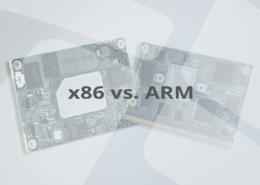 x86 und ARM Prozessor mit Schriftzug "x86 vs. ARM"